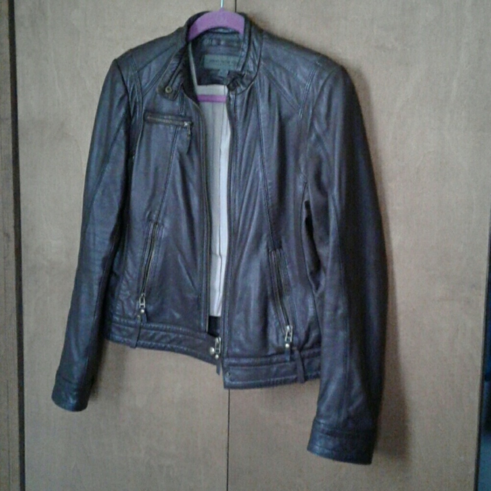 Brown leather biker jacket